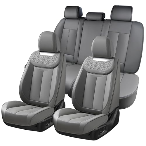 Image of Coverado Car Seat Covers Full Set, Luxury Leather Car Seat Cover, Front and Back Seat Covers for Cars, Waterproof Car Seat Protector, Automotive Seat Covers Universal Fit Most Cars(Gray)