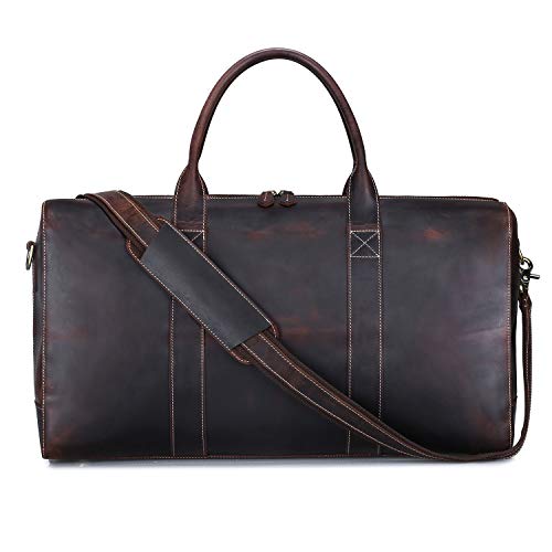 S-ZONE Vintage Crazy Horse Leather Men Travel Duffle Luggage Weekender Bag