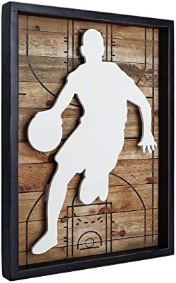 NIKKY HOME Basketball Decor Framed Wall Art Wooden Basketball Player Poster Hanging Vintage Rustic Retro Funny Sport Room Decor Accessories Unique Birthday Gifts for Teen Boys Fan Men Kids, 12" x 16"