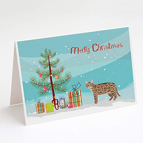 Caroline's Treasures CK4579GCA7P California Spangled #2 Cat Merry Christmas Greeting Cards and Envelopes Pack of 8 Blank Cards with Envelopes Whimsical A7 Size 5x7 Blank Note Cards