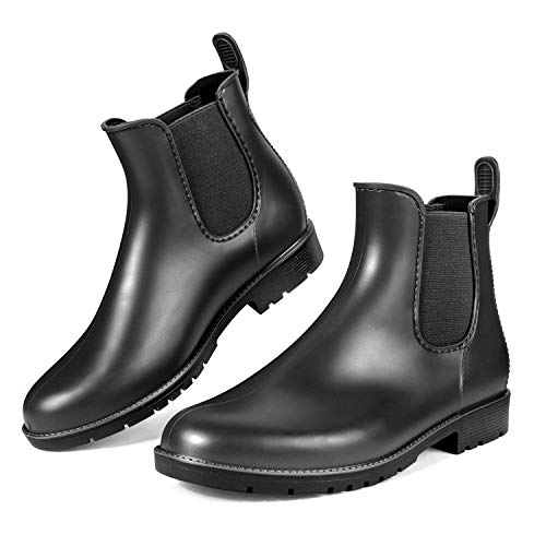 DKSUKO Rain Boots for Women Waterproof Elastic Slip On Ankle Chelsea Booties
