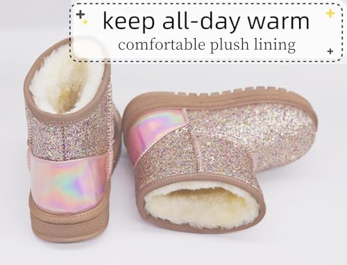 Image of Girls Winter Boots Toddler Girl Boots Warm Sparkle Sequin Outdoor Non-Slip Snow Boot for Little kids