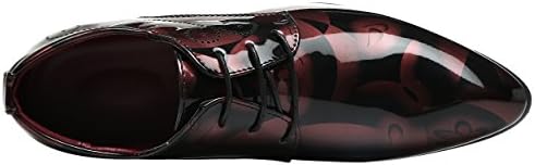 Men Fashion Shoes Dress Pointed Toe Floral Patent Leather Lace Up Oxford Red 10.5 US | Image 3
