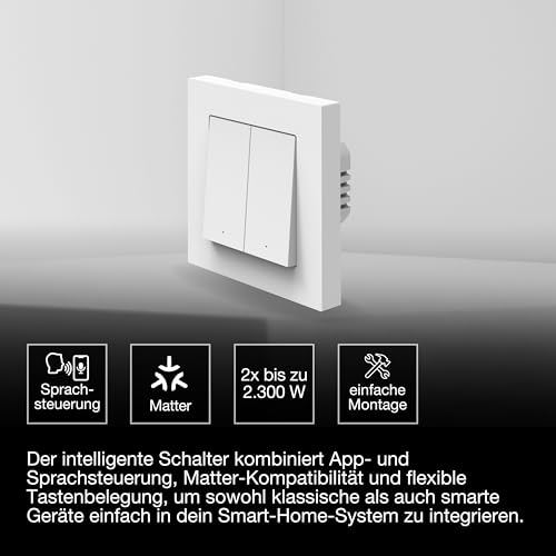 OSRAM SMART+ WiFi Matter Wandschalter, 2 Kanal, 16AX, IP20, weiß, Relais Schalter, Unterputz, 27mm