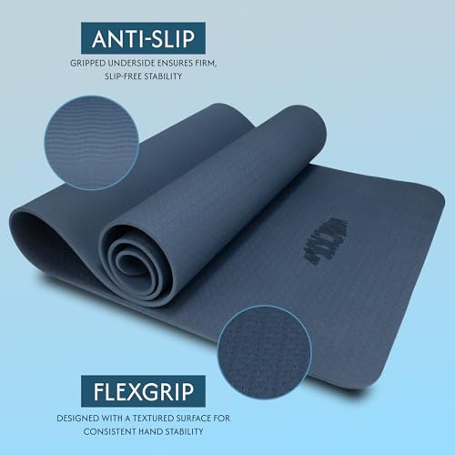 Image of Whackk TPE 6mm Alignment Yoga Mat |Navy Blue|TPE Non-Slip Yoga & Exercise Mat with Carry Strap|Non toxic Lightweight, Eco-Friendly I Yoga & Pilates Exercise Fitness