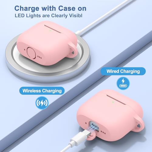 Image of Tobfit Case for AirPods 4 Case Cover 2024 with Lanyard & Keychain, Soft Silicone Protective Case for Apple AirPods 4th Generation, Full Protection, Support Wireless Charging - Pink