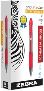 Zebra Pen Sarasa Retractable Gel Pen, Fine Point, 0.5mm, Red Ink, 12-Pack