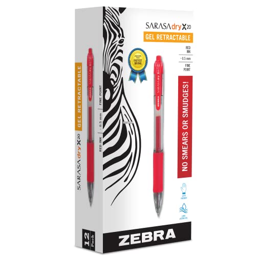 Stylos à encre gel Zebra Sarasa 0.5 mm rouge avec pointe fine rétractable haute précision