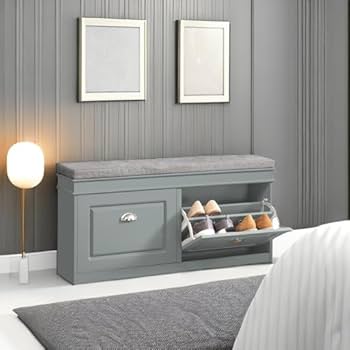Amazon.com: Haotian Grey Storage Shoe Bench with 2 Flip
