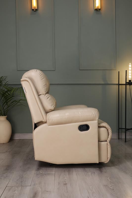 Image of Solis Royale 1 Seater Recliner Sofa Chair | Motorized Recliner Lounge Sofa Chairs for Relaxing | Comfortable Cushioned | Living Room, Bedroom, Office (Amnet - Beige, Amnet - Leatherette)