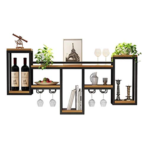 Casier à vin mural en bois et métal avec support de verres - 2