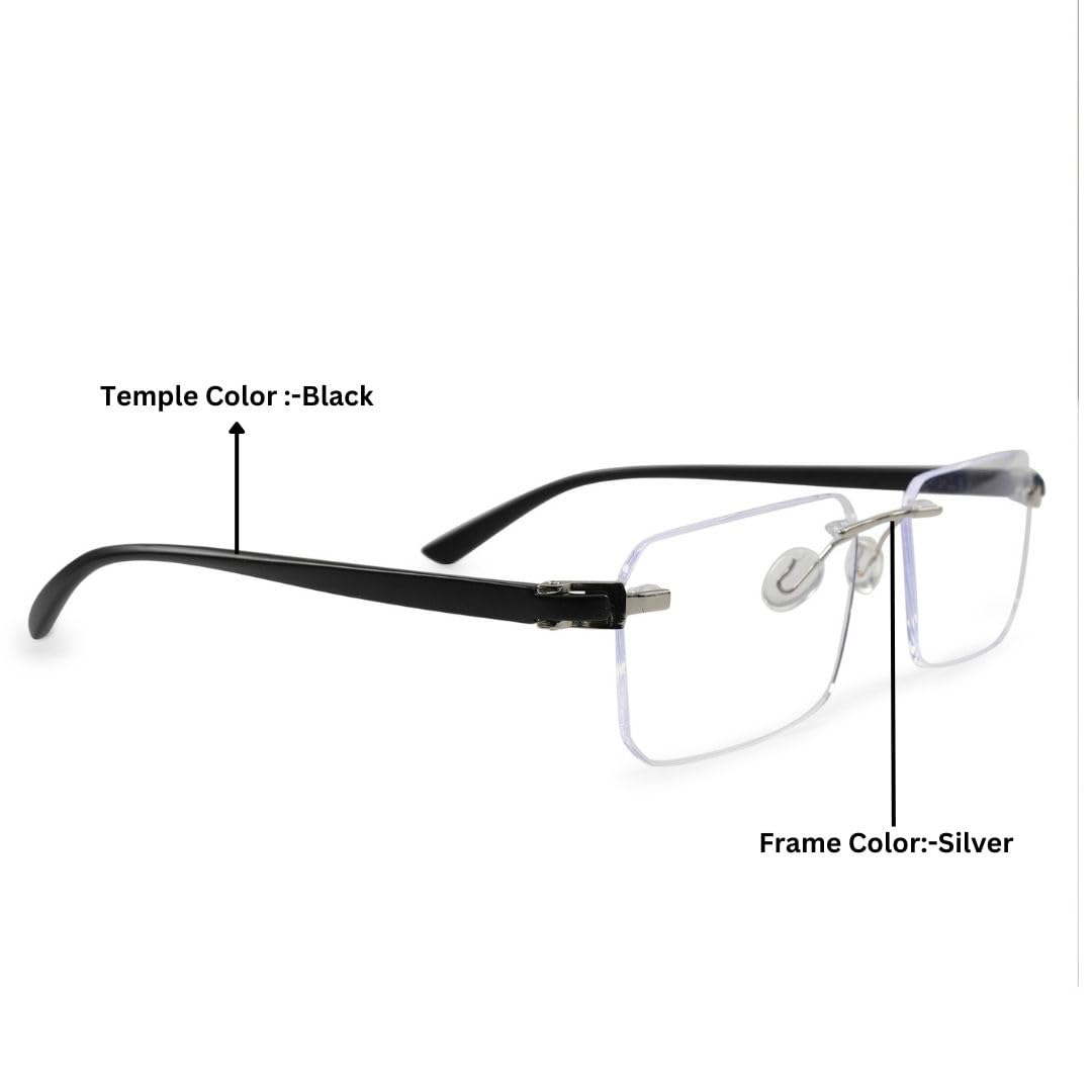 Redex Rimless Aviator Frame For Men & Women (Black) (Silver) - Image 3 thumbnail
