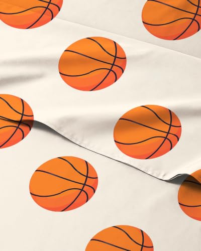 Image of Kids Queen Size Basketball Bed Sheets - 4 Piece Kids Basketball Sheet Set - Sporty Hoops Bedding - Ultra-Soft, Cute & Cozy - Breathable & Machine Washable - Bed Set for Boys, Girls, Teens & Toddlers