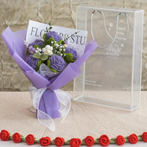Manillefu Bouquet di rose fatto a mano all'uncinetto, fiori lavorati