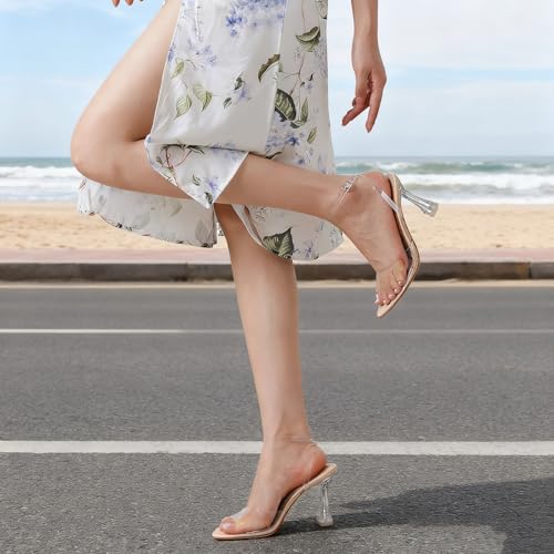 Image of Susanny High Heels for Women Pointed Open Toe Strappy Chunky Block Heels Ankle Strap Stiletto Kitten Heeled Sandals Wedding Bridal Party Prom Sexy Dress Shoes