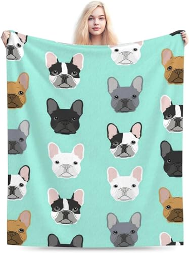 CZ-XING Wandteppich mit französischer Bulldogge, bedruckt, Motiv: französische Bulldogge, Gesicht, Überwurf, Französische Bulldogge, Decke, Hund, weich, gemütlich, Flanell, Camping, Büro, Reisen,