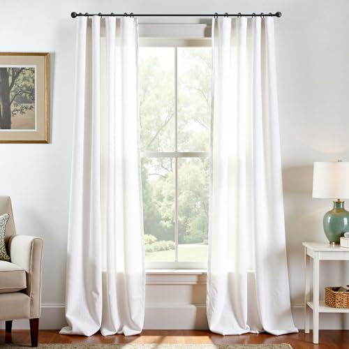 jinchan White Linen Curtains Semi Sheer Curtains 90 inch Length for Closet Door Small Window Living Room Bathroom Neutral Farmhouse Cottage Core Light