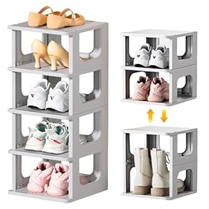 HOTOOLME Schuhregal 5 Ebenen, Schuhablage schmal Shoe Rack, Schuhschrank Schuhaufbewahrung schwarz platzsparend stapelbar, Schuhständer für Eingangsbereich, Flur,Schlafzimmer