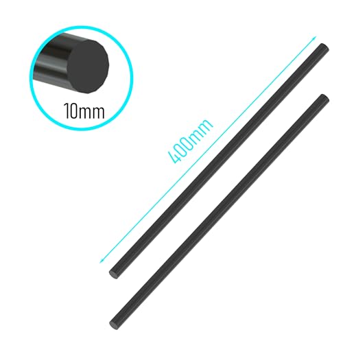 FOCMKEAS Carbon Fiber Rod, 10mm x 400mm Solid Matte Round Bar Pole for RC Airplane DIY Craft Kite Model Car(Black)