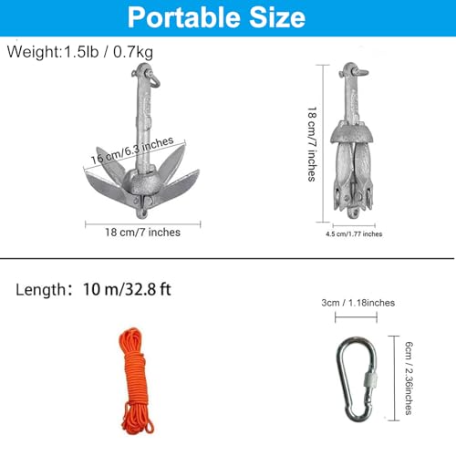 BeGrit Petite Ancre de Bateau 0,7kg kit Pliable Grappin Ancre avec Corde – vue 9