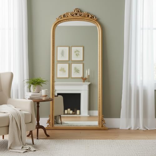 Image of APRODZ Tall Gold Ornate Full Length Mirror 80x180 cm | Vintage Decorative Wall & Leaner Mirror | Luxury Classic Full Body Dressing Mirror for Bedroom, Living Room & Hallway