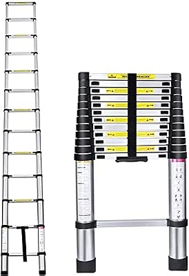 15.5 Ft Telesextension Ladder Portable Aluminum Telescoping Ladder Slow Design Multi-Purpose Collapsible Ladder for Outdoor Indoor Use 150Kg/330Lbs Max Capacity/15.5Ft