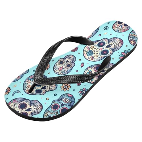 Burbuja Skulls on Blue Flip Flops for Women Men, Soft Thong Sandals Rubber Slippers for Pool Beach Essentials2