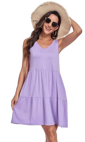 Image of Sundresses for Women Summer Sleeveless Tiered Swing V Neck Tank Dress