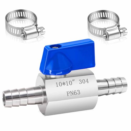 Wuhmhm Robinet à Bille en Acier Inoxydable de 10 Mm, Robinet de Carburant De 10 Mm Avec 2 Colliers de Serrage, Vanne D'ArrêT à Bille à Joint Pagode Pour Eau, Gaz, Huile, Carburant, Raccord de Jardin