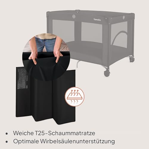 Lionelo Amelie Baby-Reisebett, ab Geburt bis 15 kg, klein, faltbar, weiche Faltmatratze, 100,5 x 70,5 cm, 2 Räder, seitlicher Einstieg, Reisetasche