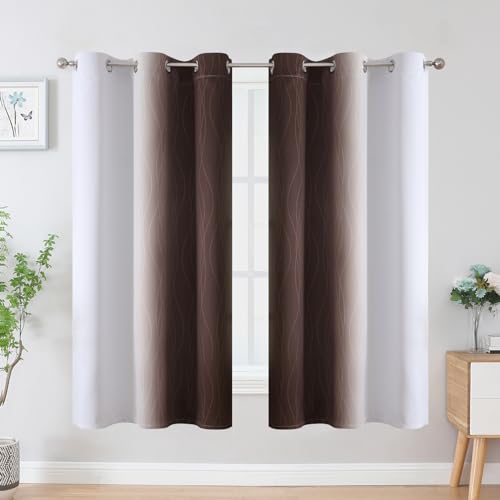 Estelar Textiler Brown and Greyish White Ombre Blackout Curtains for Bedroom, Full Room Darkening Grommet Curtains for Living Room, Thermal Insulated Light Blocking Gradient Drapes, 42Wx63L,2 Panels