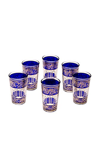 Copas de té Decoradas orientales Set 6 Copas Lamia Azúl Claro | Cristales de té marroquí 6 Colores decoración...