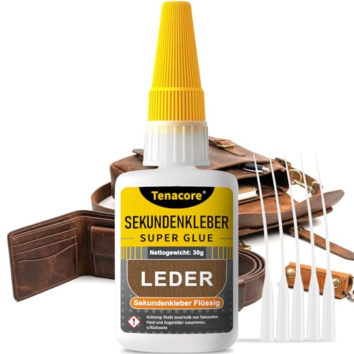 Lederkleber Extra Stark 30g Sekundenkleber Leder Extra Stark Superkleber mit Anti-Verstopfungskappe Transparent Wasserfest für Lederreparatur an Schuhen Sofas Autositzen Möbeln & Taschen