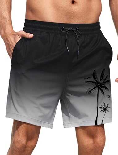 Lzzidou Men Swim Trunks with Mesh Liner 5 Inch Inseam Board Shorts Quick Dry Bathing Suit Black Grey