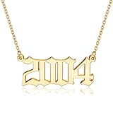 M MOOHAM Birth Year Necklace for Women, Gold 2004 Necklace Old English Birth Year Number Pendant Necklace for Women Birthday Gifts