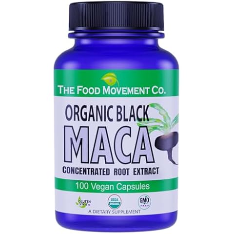 THE FOOD MOVEMENT CO. Black Maca 500mg 60 Capsules - Organic, Non-GMO, Vegan, Gluten Free- Black Maca Root Supplement for Whole Body Wellness Cover