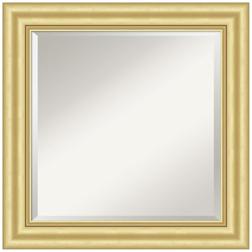 Amanti Art Gold Bathroom Mirror for Over Sink, 25x25 Sophia Gold Square Vanity Mirror, Medium Traditional Frame, Hangs Horizonally and Vertically, Bathroom Wall Decor, Beveled Edge