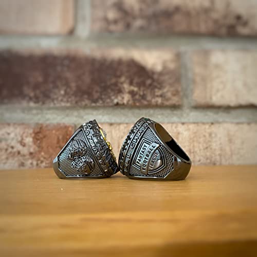 2022 Fantasy Football Championship Trophy Ring | Black Gunmetal Plated Award For Fantasy Football League Winner | Color Stones (Blue Outer) #TOP2