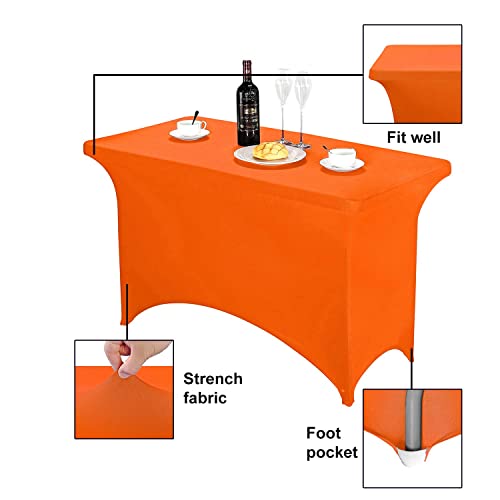 Image of FORLIFE 2Pack Spandex Table Covers,Fitted Tablecloth for Rectangular Tables, Stretch Patio Table Covers, Universal Spandex Table Cover for Wedding, Banquet, Party (4ft, Orange)