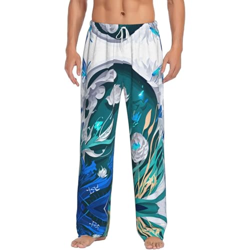 Pantalon de nuit couple bleu bas de pyjama imprimé libellule léger