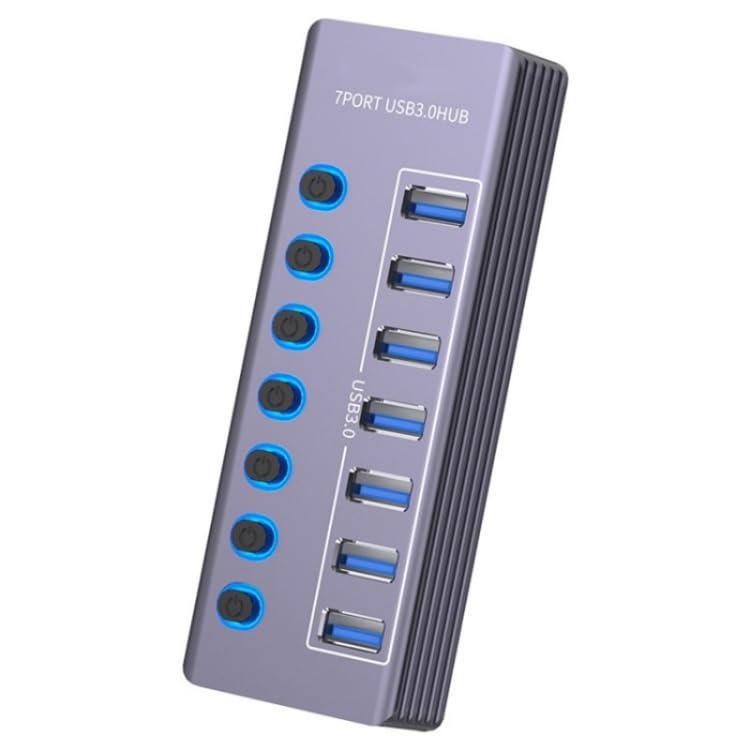 WeFly USB Hub Powered 7 Port USB 3.0 Data Hub Aluminum USB Extension Splitter with Individual On/Off Switch Universal Keyboards, Laptops, Mouse, Printers Tablets Desktops (7 Port USB 3.0 Data Hub)