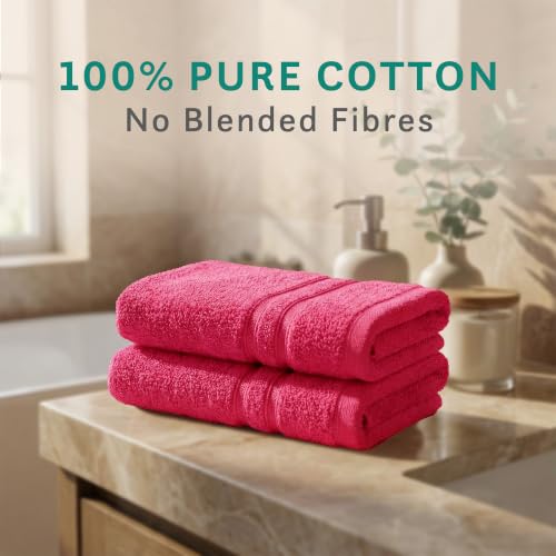 Image of Trident Hand Towels, 100% Cotton, Highly Absorbent, Super Soft, 2 Piece Set, 400 GSM, Spa Towel, Comfort Living Towel-Candy Glow