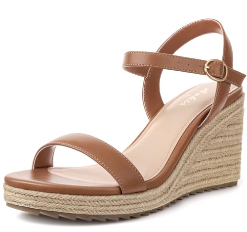 Image of Ankis Platform Wedge Sandals for Women, Black Brown White Nude Espadrille Womens Wedge Sandals Comfortable Open Toe Ankle Strap High Heel Wedges for Women Dressy Summer -3.4Inch