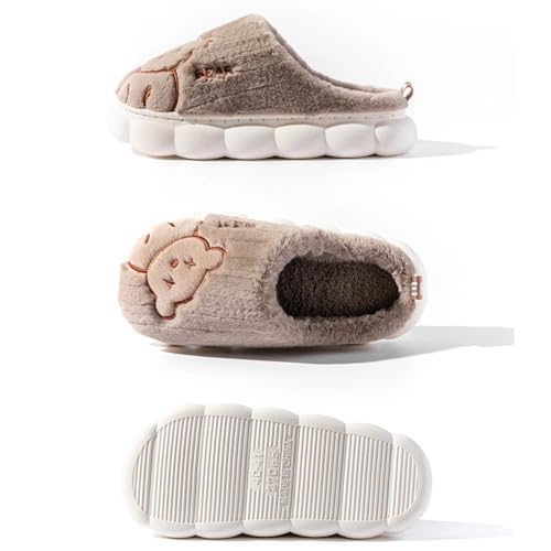 Cute Bear Fuzzy Slippers Y2k Aesthetic Warm Fluffy Platform Slides for Women Couple Indoor Pink Purple Blue Brown3