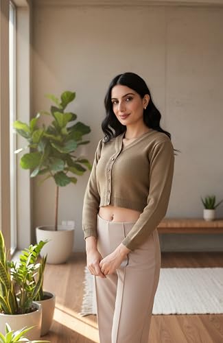 Image of Women Winter Wear V-Neck Full Sleeves Regular Fit Woollen Blouse