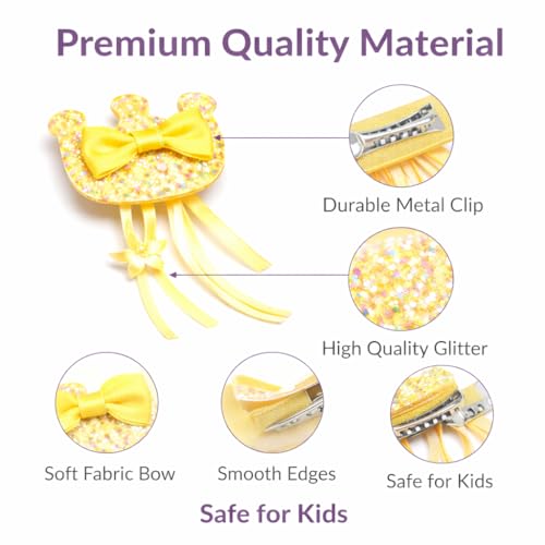 Image of Kids Glitter Crown & Princess Ribbon Alligator Hair Clips, 10 Pcs | Non-slip toddler hair accessories with tassel and storage box. Ideal gift for school, birthday, and princess parties.