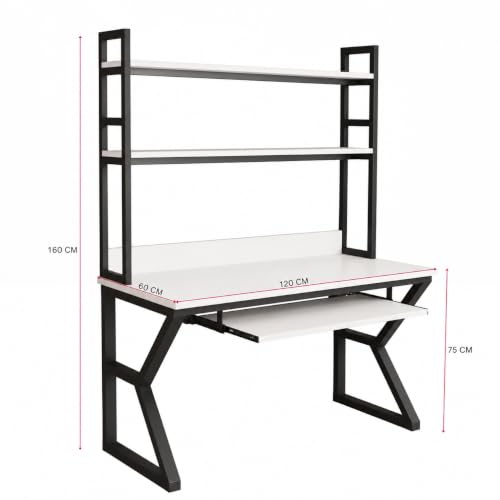 Image of TEKAVO Malto Computer Table for Home Pc | Office Table for Home | with Book Shelf, Study Table with Hutch, Modern Workstation, Black & White Wood, Metal (120 Cm x 60 Cm x 75 Cm) - DIY
