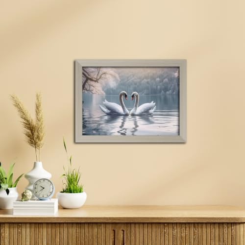 Image of TenorArts Swan Love Birds Photo Frame Vastu Positivity Aesthetic Wall Painting Lucky Couple Art Frames with White Wooden Texture for Living rooms Office Bedroom - Wall Paintings / Hangings (12inches x 9inches)