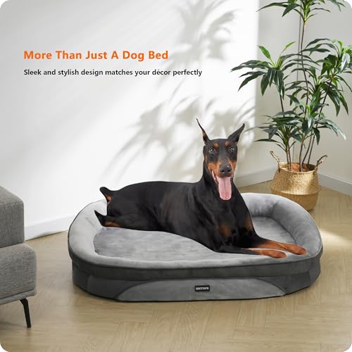 HMTOPE Orthopädisches Hundebett, Hundesofa, Vierseitiges Nackenrolle Kissen, rutschfeste Unterseite Hundekorb, Abnehmbar und Waschbar, Grosse Hunde, 122 x 90 x 19 cm, Hellgrau
