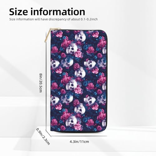 Wallet Women - Rose Skull Print Leather Wallet Large Capacity Bifold Long Ladies Wallets With Zipper2